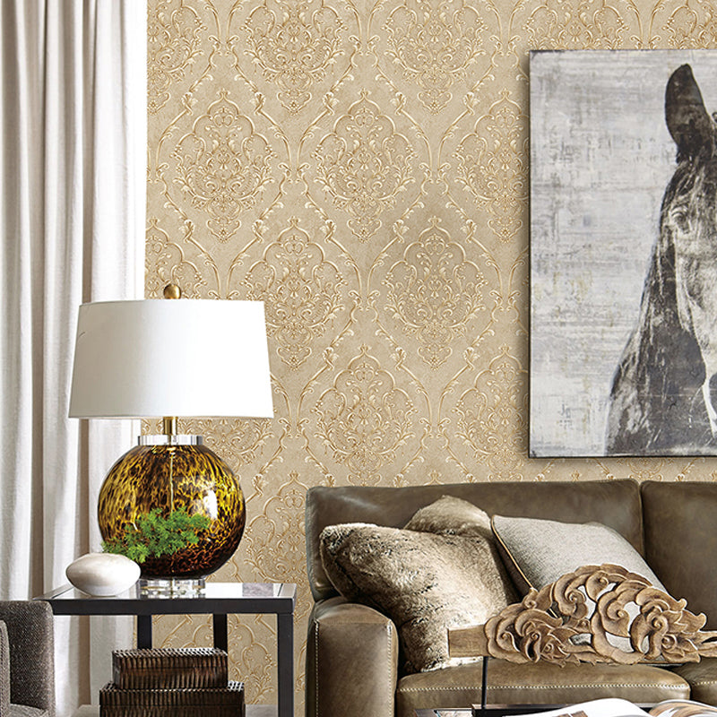 Soft Color Medallion Wallpaper Damask Nostalgic Stain-Resistant Wall Art for Living Room