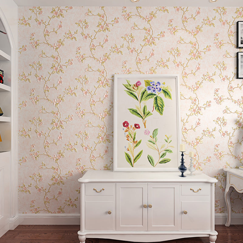 Cottage Blooming Apricot Tapete Hellrosa Schlafzimmer-Wanddekoration, 33' L x 20,5" B