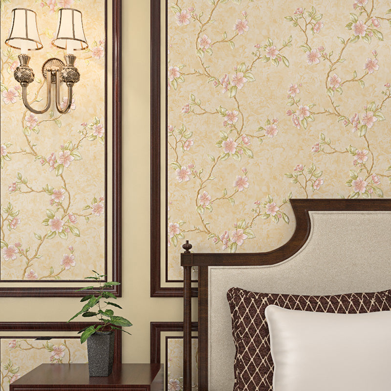 Cottage Blooming Apricot Tapete Hellrosa Schlafzimmer-Wanddekoration, 33' L x 20,5" B