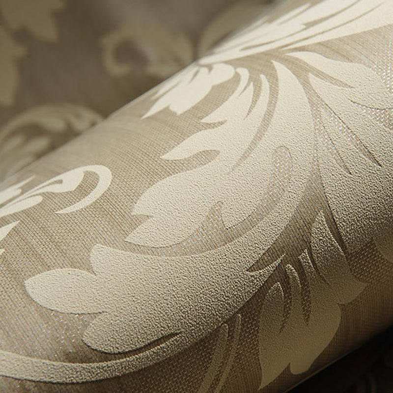 Swirling Leaf Print Wallpaper in Pewter Countryside Wall Art for Bedroom Decoration