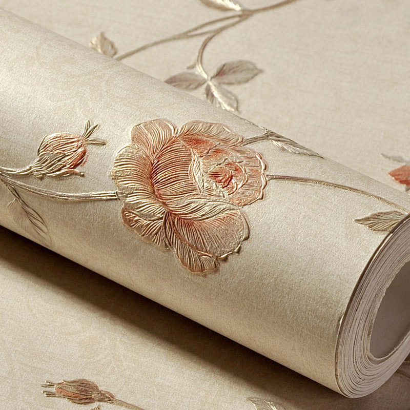 Country Peony Wallpaper Roll Light-Green Water Resistant Wall Covering for Bedroom