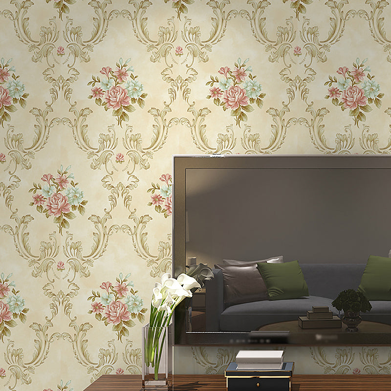 Washable Peonies Print Wallpaper Non-Woven Fabric Rustic Wall Decor for Living Room