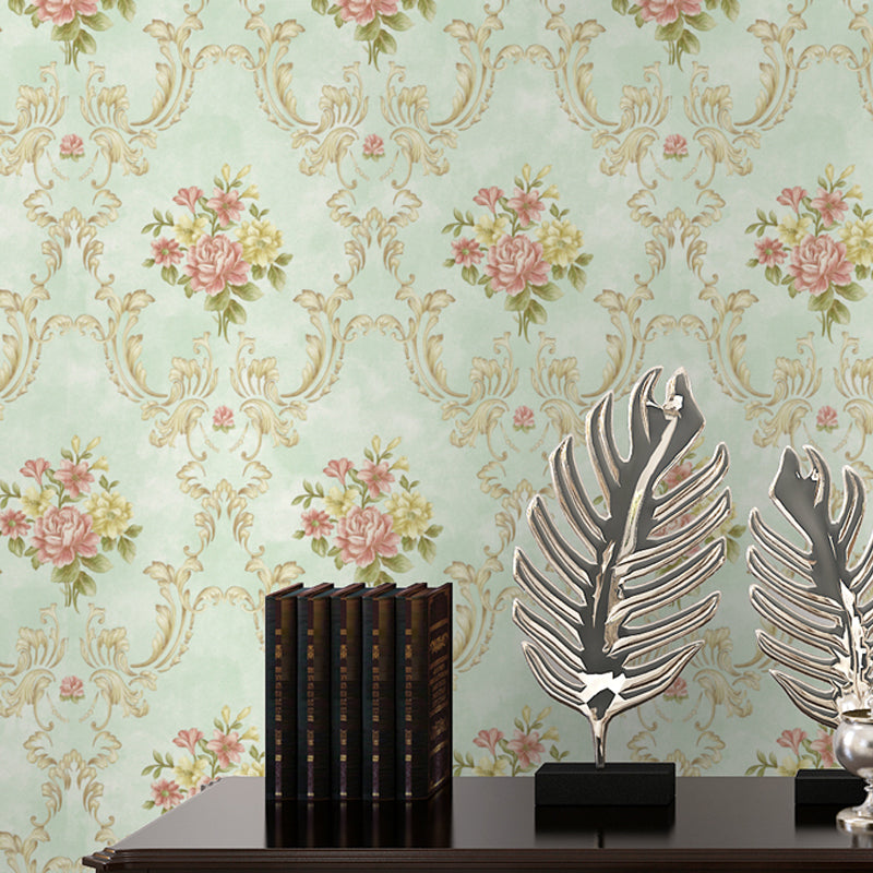 Washable Peonies Print Wallpaper Non-Woven Fabric Rustic Wall Decor for Living Room