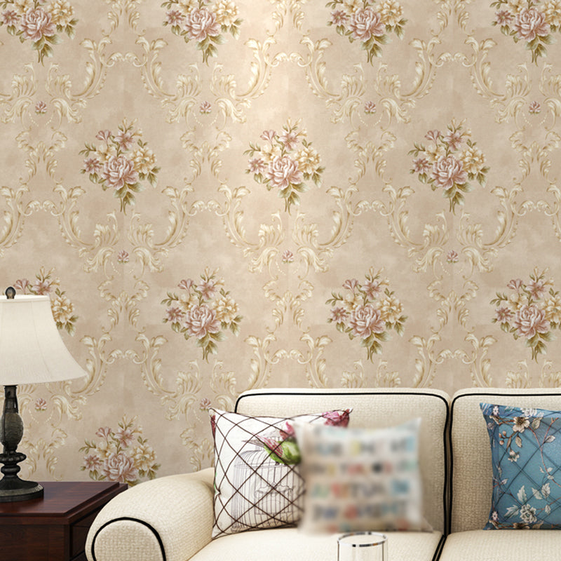 Washable Peonies Print Wallpaper Non-Woven Fabric Rustic Wall Decor for Living Room
