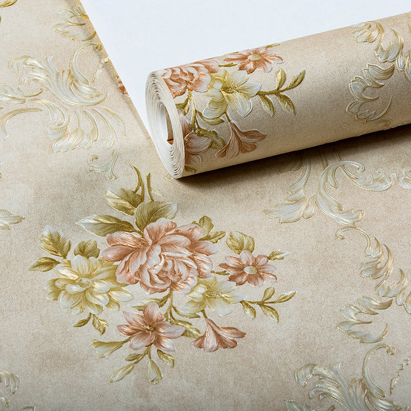 Washable Peonies Print Wallpaper Non-Woven Fabric Rustic Wall Decor for Living Room