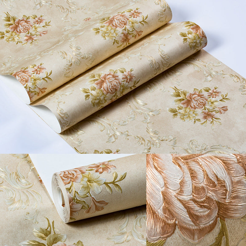 Washable Peonies Print Wallpaper Non-Woven Fabric Rustic Wall Decor for Living Room
