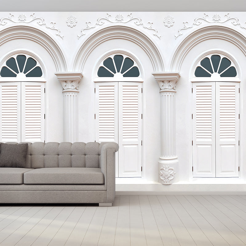 White Arched Window Wallpaper Mural Waterproof Contemporary Living Room Wall Art