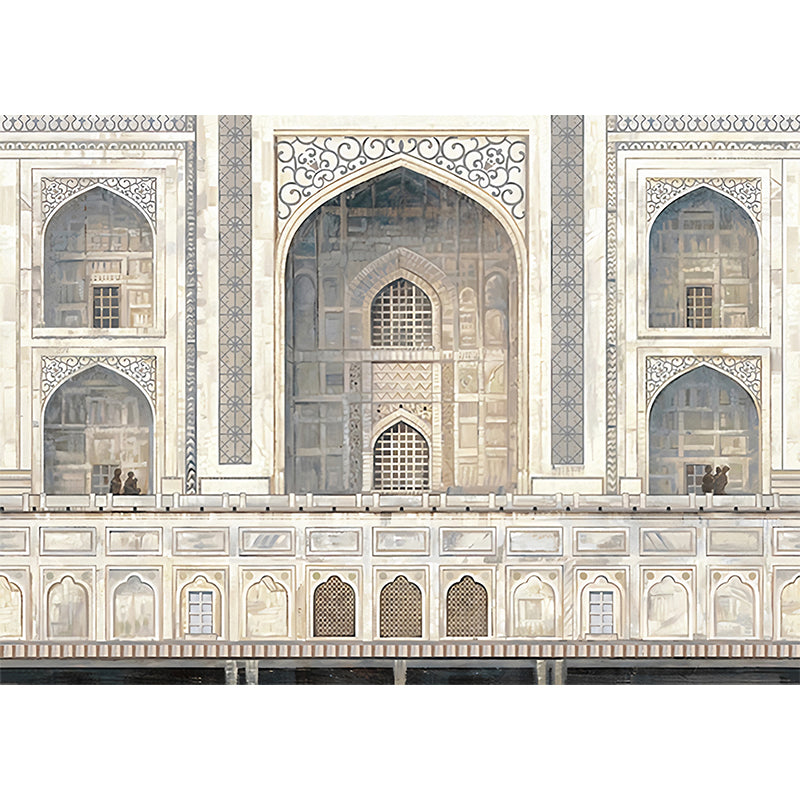 Catholic Church Building Mural Decal Nordic Smooth Wall Covering in Light Yellow