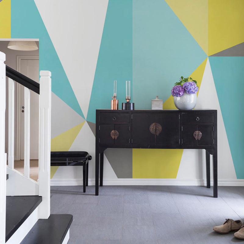 Mid Century Triangle Wall Murals Multicolored Geometric Wall Covering for Living Room
