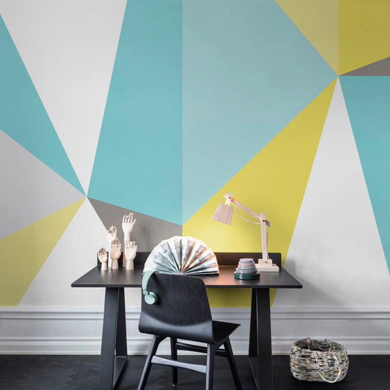 Mid Century Triangle Wall Murals Multicolored Geometric Wall Covering for Living Room