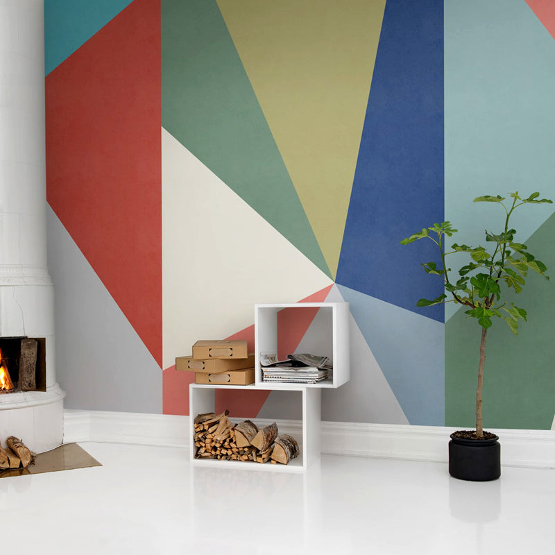 Mid Century Triangle Wall Murals Multicolored Geometric Wall Covering for Living Room
