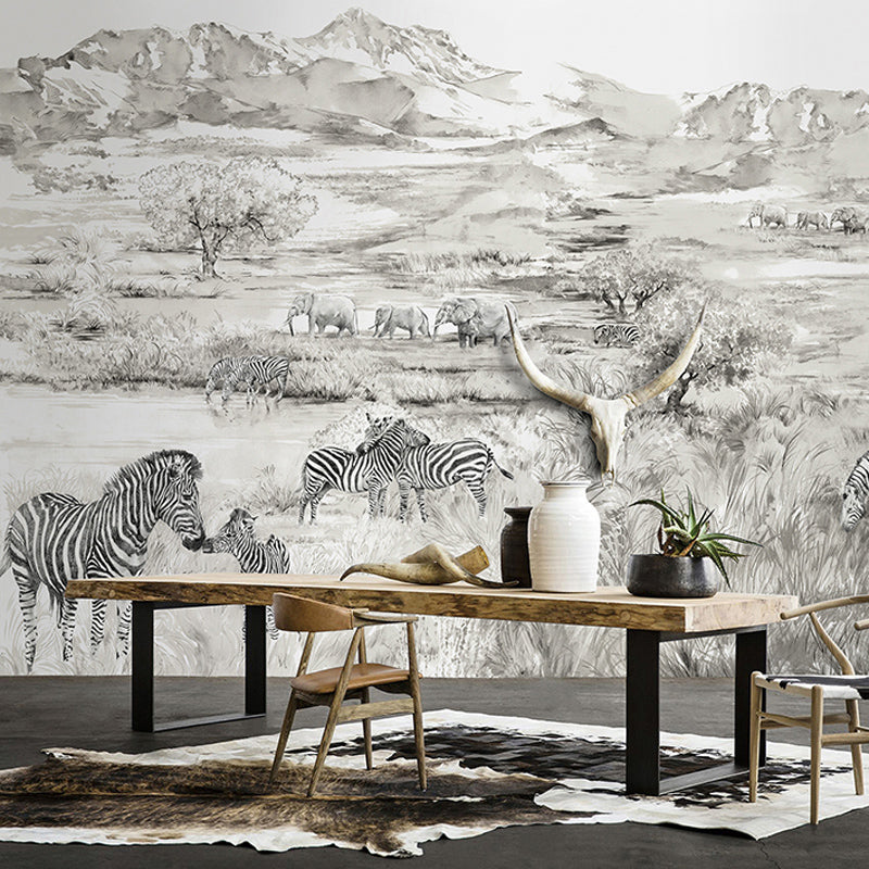 Tropix Animals African Savannas Murals in Pewter Stain Resistant Wall Art for Living Room