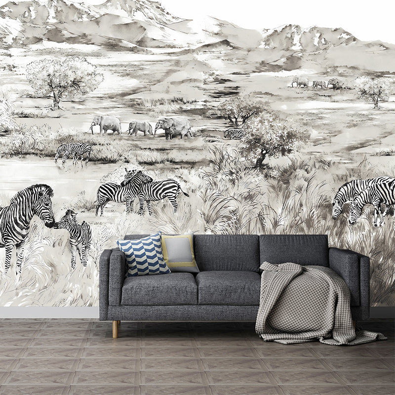 Tropix Animals African Savannas Murals in Pewter Stain Resistant Wall Art for Living Room