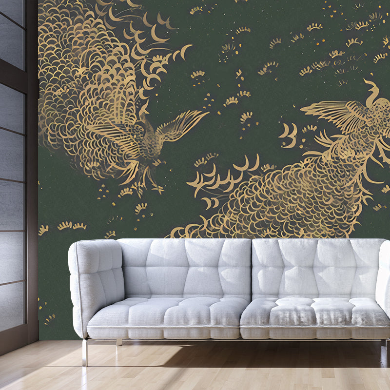 Large Peacock Wall Covering Murals in Dark Color Non-Woven Wall Art, Waterproof, Personalized Size