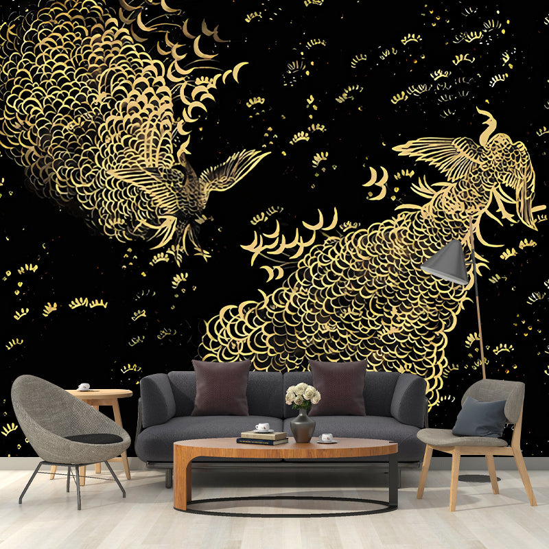 Large Peacock Wall Covering Murals in Dark Color Non-Woven Wall Art, Waterproof, Personalized Size