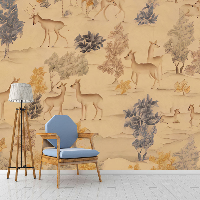 Non-Woven Stain Resistant Murals Antique Deer Patterned Wall Decor for Living Room