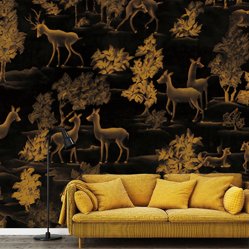 Non-Woven Stain Resistant Murals Antique Deer Patterned Wall Decor for Living Room