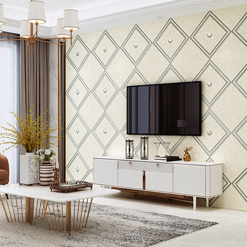 Flock Moisture Resistant Wallpaper Contemporary Trellis Patterned Wall Art for Living Room