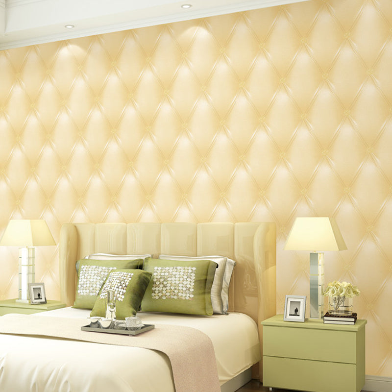 Modern Lattice Leather Wallpaper Roll Flock Waterproof Pastel Color Wall Covering for Bedroom