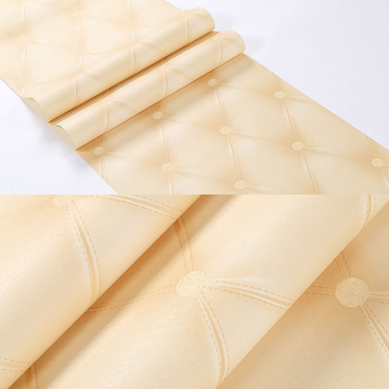 Modern Lattice Leather Wallpaper Roll Flock Waterproof Pastel Color Wall Covering for Bedroom