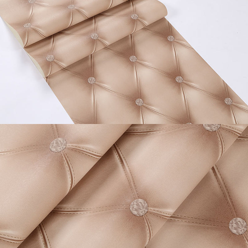 Modern Lattice Leather Wallpaper Roll Flock Waterproof Pastel Color Wall Covering for Bedroom