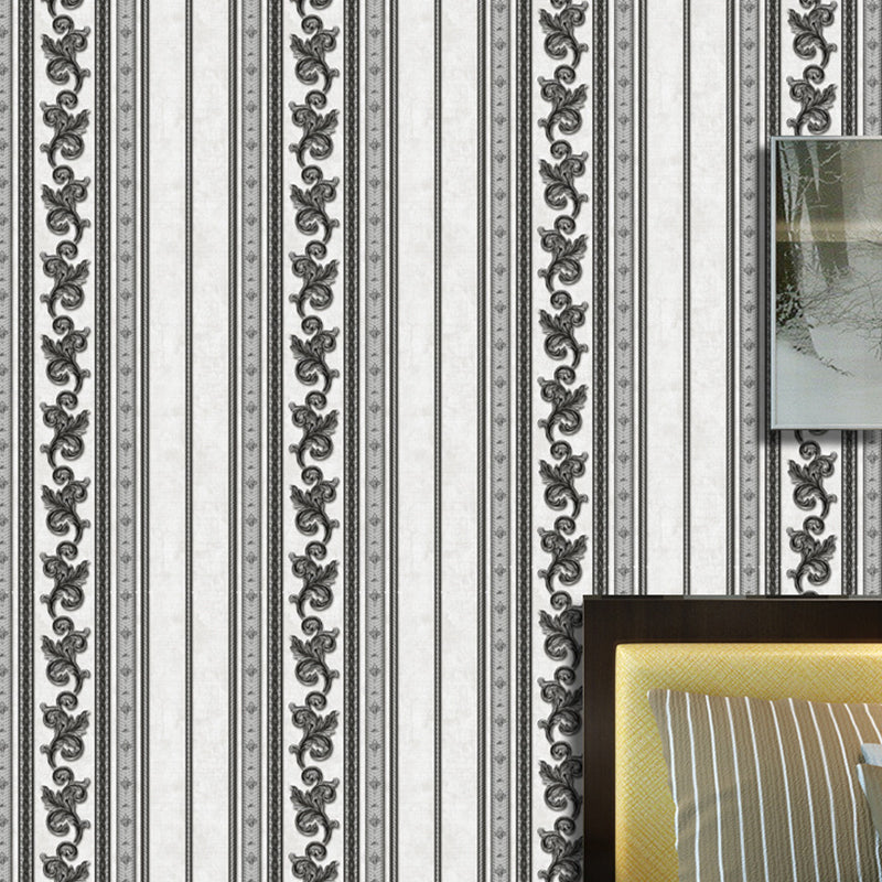 3D Striped Wallpaper Pastel Color Floral Embroidered Wall Covering for Dining Room