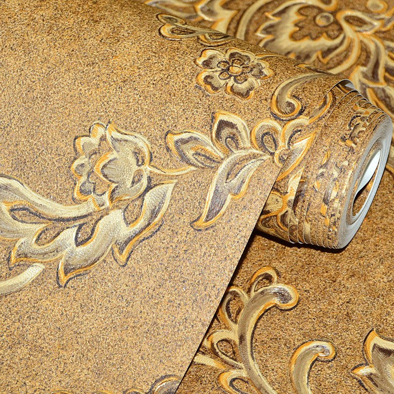 Damask Wallpaper Roll Nostalgic Moisture Resistant Dining Room Wall Art, 31' L x 20.5" W