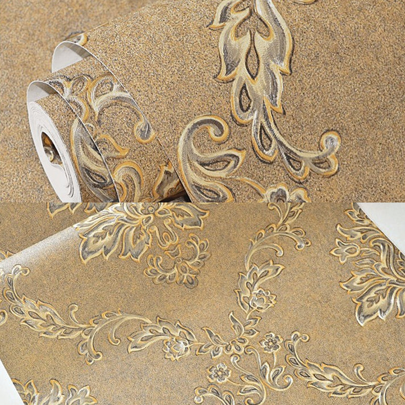 Damask Wallpaper Roll Nostalgic Moisture Resistant Dining Room Wall Art, 31' L x 20.5" W