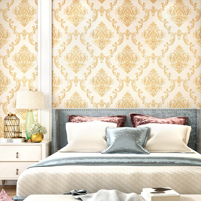 Medallion Jacquard Wallpaper Roll Vintage Style 3D Embossed Wall Covering for Bedroom