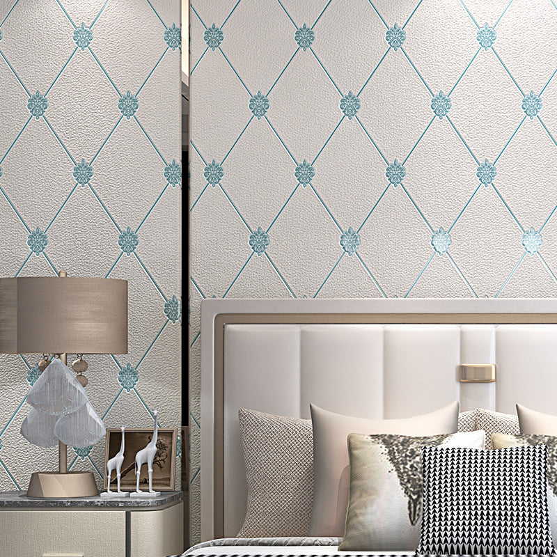 Flock Moisture Resistant Wallpaper Modern Trellis Pattern Wall Covering for Bedroom