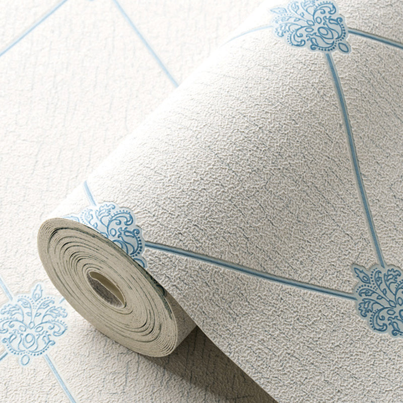 Flock Moisture Resistant Wallpaper Modern Trellis Pattern Wall Covering for Bedroom