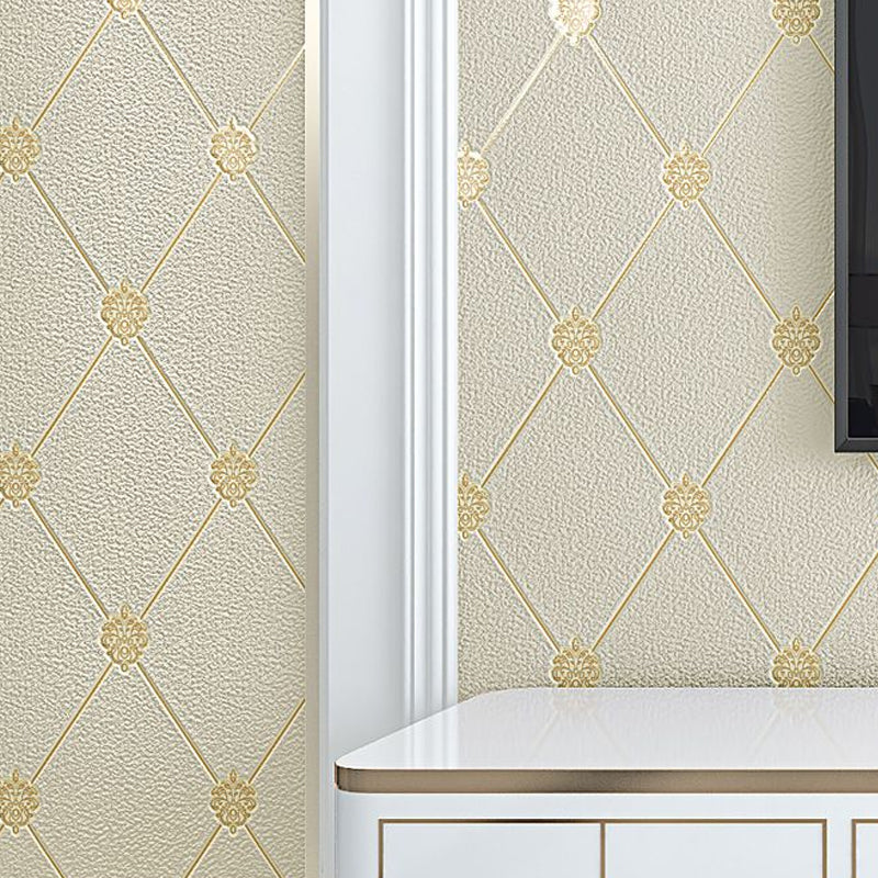 Flock Moisture Resistant Wallpaper Modern Trellis Pattern Wall Covering for Bedroom