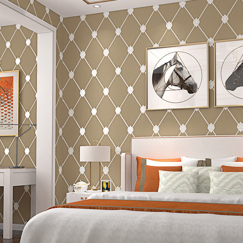 Flock Moisture Resistant Wallpaper Modern Trellis Pattern Wall Covering for Bedroom