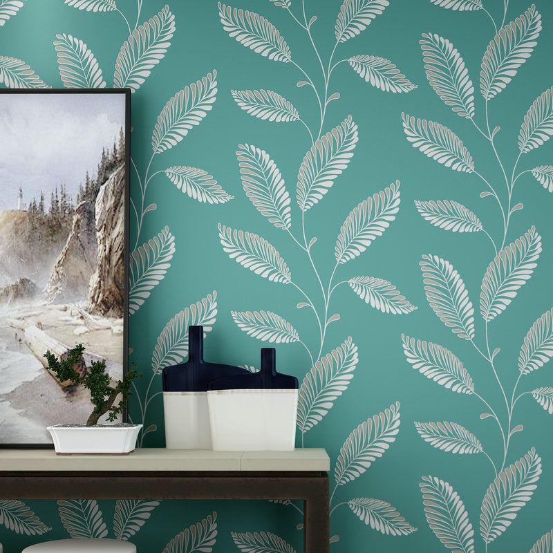 Plantbladeren bedrukt behangrol eigentijds Flock wanddecoratie in pastelkleuren
