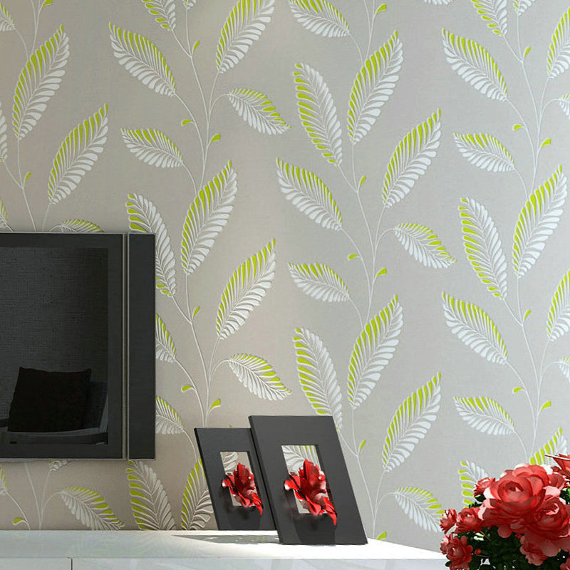 Plantbladeren bedrukt behangrol eigentijds Flock wanddecoratie in pastelkleuren