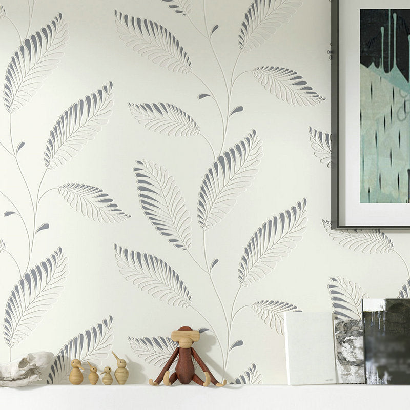 Plantbladeren bedrukt behangrol eigentijds Flock wanddecoratie in pastelkleuren