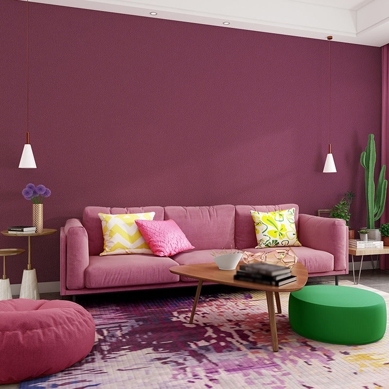 Solid Wallpaper Roll Modern Style Non-Woven Textured Wall Art in Dark Color for Home