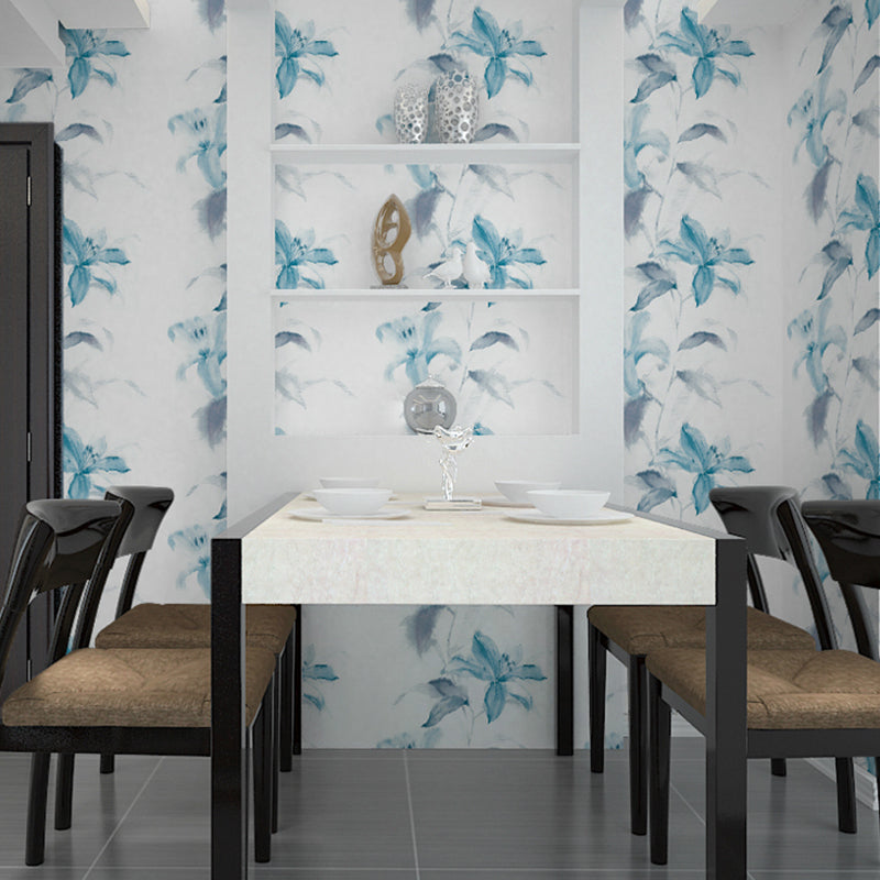 Rural Watercolor Lilies Wallpaper Soft Color Stain Resistant Wall Art for Dining Room