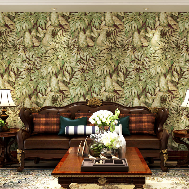 Paper Printed Unpasted Wallpaper Tropical Foliage Wall Covering in Green for Home
