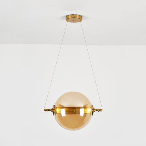 Iluminación colgante de bolas posmodernista ámbar/humo/vidrio bronceado 1 accesorio de techo de dormitorio ligero de dormitorio