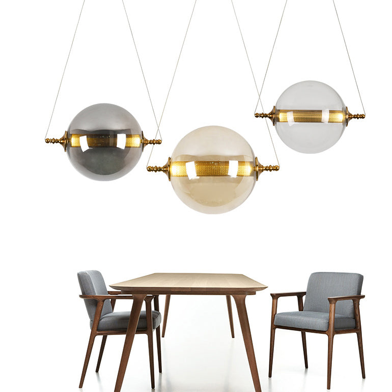Iluminación colgante de bolas posmodernista ámbar/humo/vidrio bronceado 1 accesorio de techo de dormitorio ligero de dormitorio