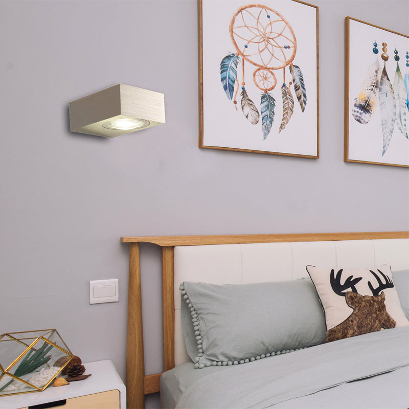 Square Bedroom Wall Lighting Fixture Aluminum Warm/White Light LED Modernist Sconce Light Fixture in Black/Silver