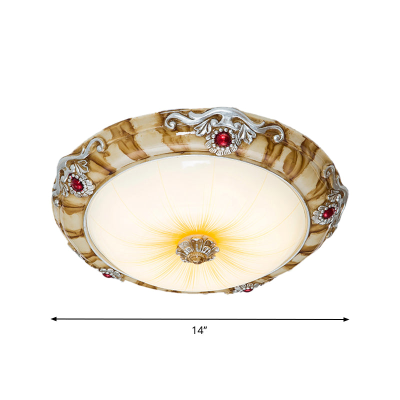 14"/16"/19.5" Width LED Flush Mount Countryside Domed Textured Glass Ceiling Lamp Fixture in Brown for Bedroom