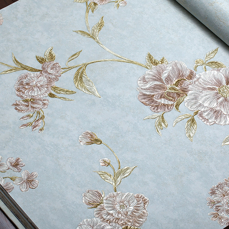 Rustic Flower Blossom Wallpaper Roll Pastel Color Stain Resistant Wall Art for Living Room