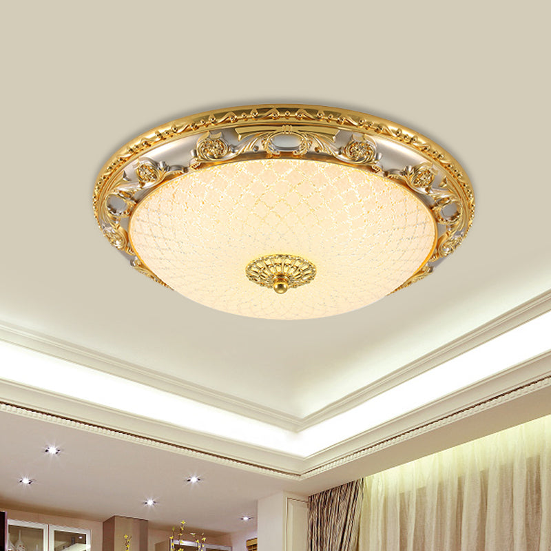 Gold Bowl Shaped Ceiling Flush Traditional Veined Glass 12.5"/15"/19" Wide LED Bedroom Flushmount Lighting
