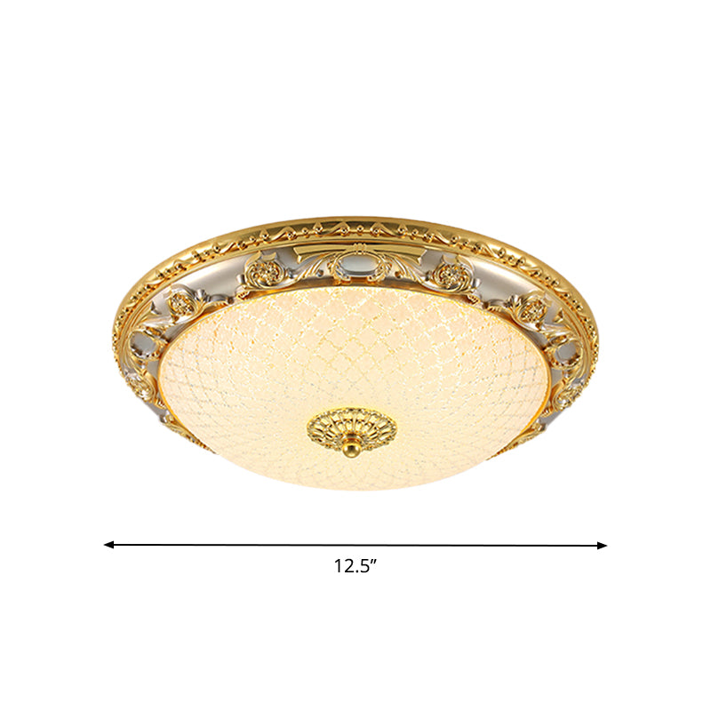 Gold Bowl Shaped Ceiling Flush Traditional Veined Glass 12.5"/15"/19" Wide LED Bedroom Flushmount Lighting