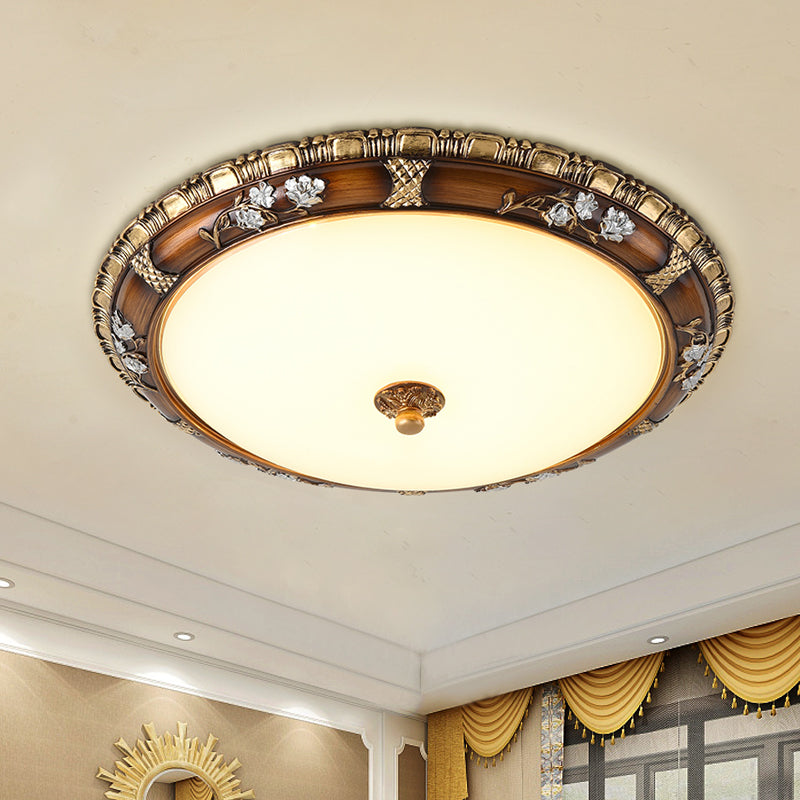 13"/16"/19.5" W Traditional Domed Flush Lamp Opal Glass LED Flush Mounted Ceiling Light Fixture in Brown, Warm/White Light