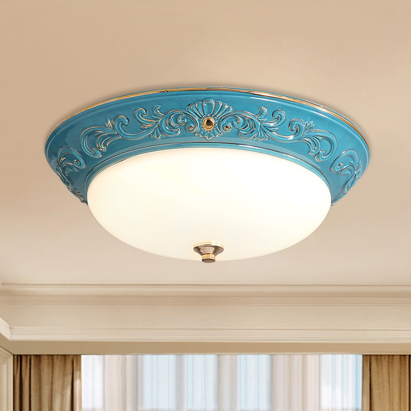 Oblong Bedroom Flush Mount Light Antiqued White Glass Yellow/Blue/Light Blue LED Flush Lamp, 12"/14.5"/17" Wide