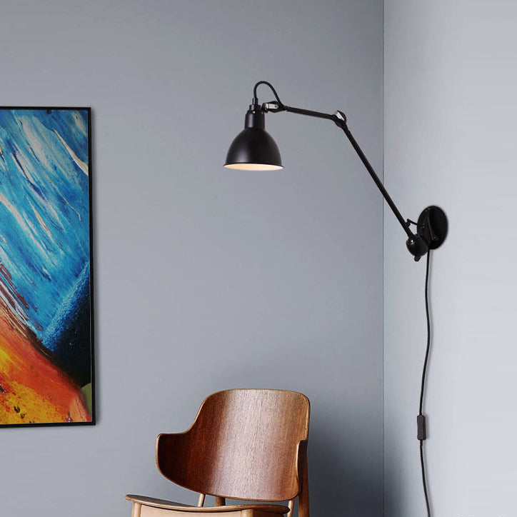 Lámpara de pared de pared con cúpula negra/gris moderna 1 cabezal de pared metálica con brazo ajustable, 23.5 "+8"/16 "+8" Longitud de longitud