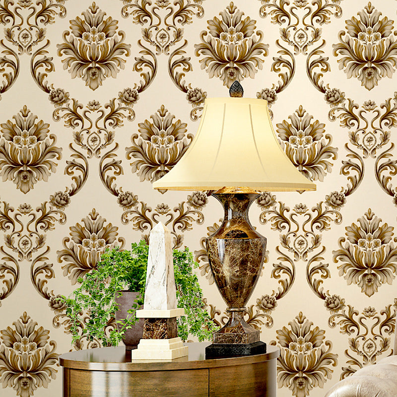 Sanfte Farb-Damast-Tapete, Blumen-Vintage-Feuchtigkeitsbeständige Wandkunst für das Wohnzimmer